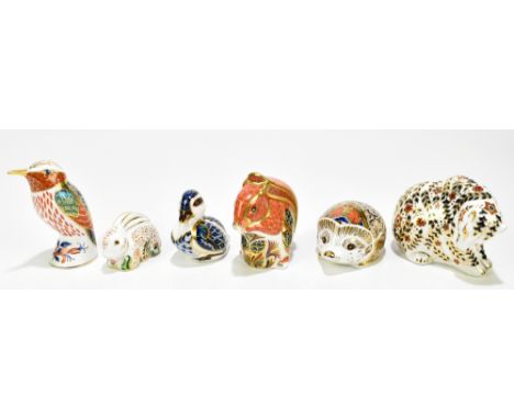 ROYAL CROWN DERBY; six animal paperweights to include 'Hawthorn Hedgehog', 'Baby Rowsley Rabbit', etc (6).Additional Informat