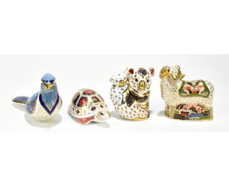 ROYAL CROWN DERBY; four animal paperweights to include 'Koala and Baby', complete with certificate, 'Imari Ram', 'Blue Jay', 