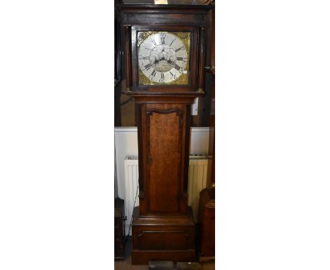 STANYER OF NANTWICH; a 19th century oak and mahogany crossbanded longcase clock for restoration, the silvered dial set with A