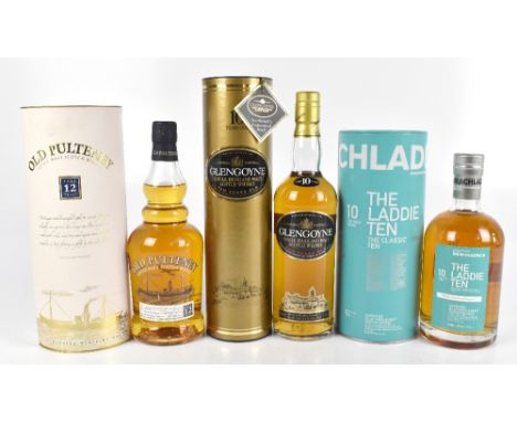 WHISKY; three single bottles of Single Malt Scotch Whisky comprising Bruichladdich 'The Laddie Ten' Aged 10 Years, Glengoyne 
