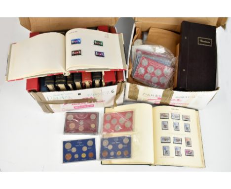 A large collection of stamps and coins in various albums, both full and partially full, also a large number of loose stamps i