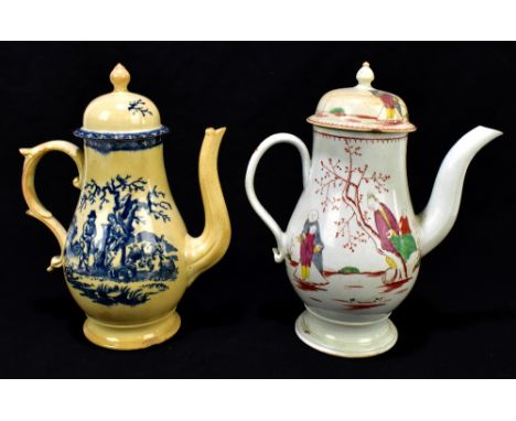 An 18th century coffee pot of baluster form, possibly Philip Christian of Liverpool, painted in enamel with Oriental figures 