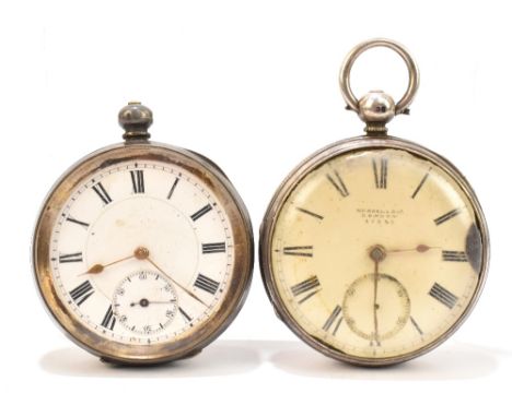 RUSSELL &amp; CO LONDON; a key wind Victorian hallmarked silver cased pocket watch, the circular enamel dial set with Roman n