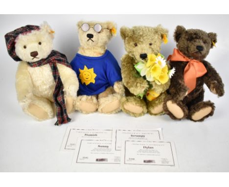 STEIFF; a set of four Steiff Four Seasons Bears comprising Dylan (spring), Sunny (summer), Scrumpy (autumn, lacking basket), 