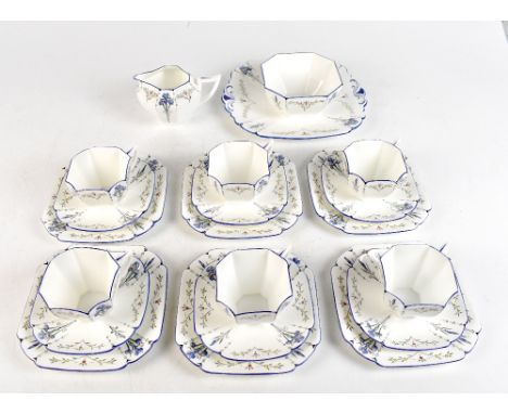 SHELLEY; a six setting part tea set comprising six octagonal teacups (two af), saucers (at least two af) and side plates (fou