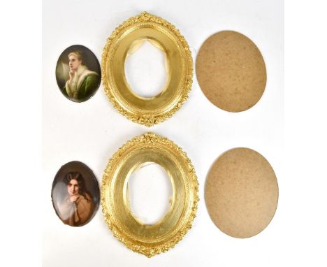 KPM; two porcelain plaques hand painted with portrait studies of young ladies, the first with brown hair in brown shawl, sign