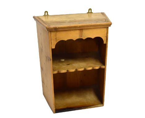 An old pine enclosed wall cabinet with shaped middle shelf, 41 x 51cm.