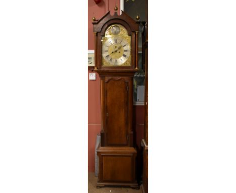THOMAS BIRCHALL OF NANTWICH; an early 19th century longcase clock, the brass face with silvered dial with bird finial and sub