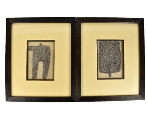 UNATTRIBUTED; ashes on linen, 'Gesturing Man 96' and 'Standing Man 96', two abstract figural studies, both indistinctly signe
