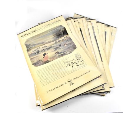 Two part sets of Shell Calendar posters, the first After Works by Edith and Rowland Hilder featuring the Shell logo and Premi