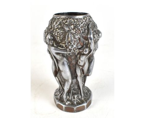 An Art Deco style chrome plated vase with relief decoration depicting nude maidens, height 12.5cm.Additional InformationGener