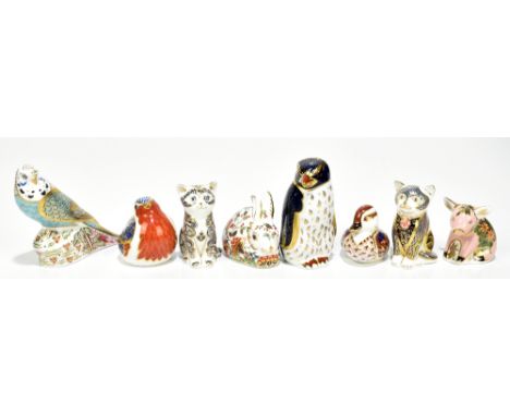 ROYAL CROWN DERBY; eight animal paperweights,&nbsp;including 'Majestic Kitten', 'Pickworth Piglet', 'Sky Blue Budgerigar', 22