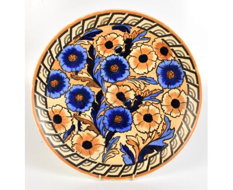 FREDERICK RHEAD; a floral decorated charger, possible for Wood &amp; Sons Pottery with indistinct transfer mark and further i