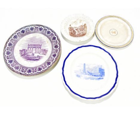 DAVENPORT; a blue and white transfer decorated dish depicting Waterloo Bridge, printed marks to the reverse, diameter 25.5cm,