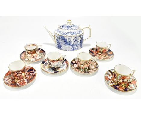 ROYAL CROWN DERBY; six coffee cans and saucers in various patterns from The Curator's Collection to include 'Pardoe', also a 