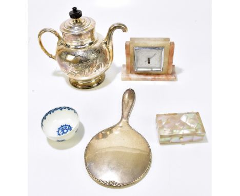 A small group of collectors' items comprising a Royle's patent self pouring silver plated teapot by James Dixon &amp; Sons, a