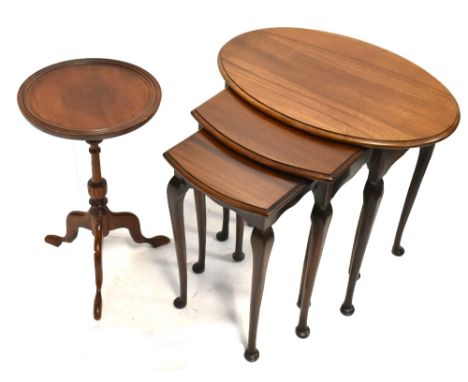 A nest of three oval occasional tables on cabriole supports, and a mahogany tripod table (2).Additional InformationNumerous k