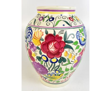 POOLE POTTERY; a huge hand painted vase, painted with birds and floral sprays, height 34cm.Additional InformationGeneral wear