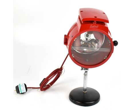 BULLFINCH; an original auto-miniflood red painted lamp on stand, no.1235 to base,&nbsp;height 42cm.Additional InformationGene