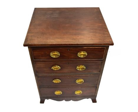 An early 19th century mahogany chest with two deep drawers (converted commode) width, 56.5cm, depth 49.5cm, height 75cm.Addit