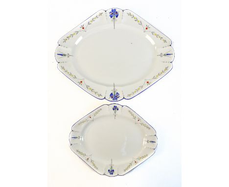 SHELLEY; two ‘Iris’ platters with transferred and enamel decoration, both with printed marks and pattern no. F11561, the larg