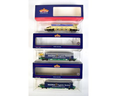 BACHMANN BRANCH-LINE; a boxed 37-304 Intermodal Bogie Wagon C/W 45ft Container 'Malcolm Logistics' (x2) and three 8-210 JJA M