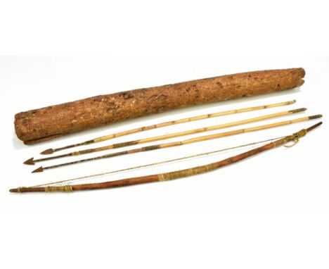 An Australian Aboriginal bushman's bow, length 58cm, and three arrows.Additional InformationWear and tear commensurate with a