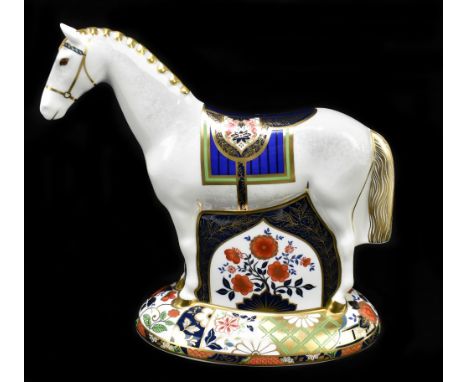 ROYAL CROWN DERBY; a limited edition animal paperweight 'Racehorse', 254/1500, complete with gold base button, signed in gilt