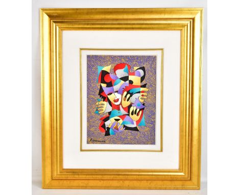 ANATOLE KRASNYANSKY; a coloured signed serigraph, 'Purple &amp; Gold', a cubist-type figural study, signed lower left, 34 x 2