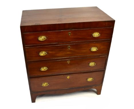 A George IV mahogany and ebony strung chest of four long drawers on bracket feet, width 63.5cm, depth 46.5, height 84cm.