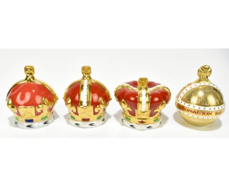 ROYAL CROWN DERBY; four limited edition crown paperweights&nbsp;including 'Golden Jubilee Heraldic Crown', 591/950, Queen Mot