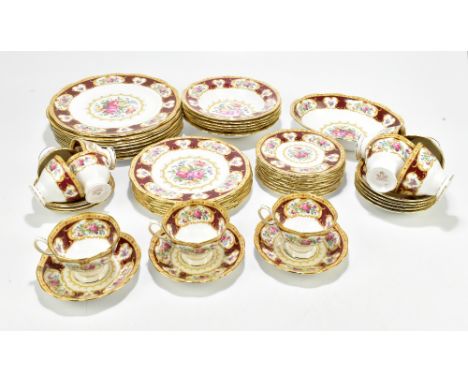 ROYAL ALBERT; a ‘Lady Hamilton’ pattern part tea/dinner service comprising cups, bowls, dinner plates, side plates and saucer