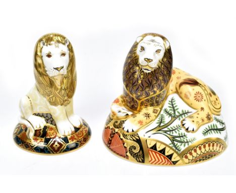 ROYAL CROWN DERBY; two limited edition animal paperweights 'The Nemean Lion', 72/750, and 'The Heraldic Lion', 790/2000, each