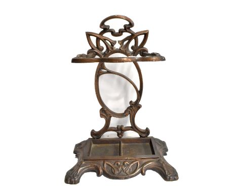 A reproduction cast iron stick stand with pierced Art Nouveau style decoration to the back panel, height 54cm.Additional Info