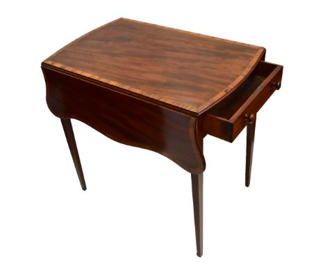 A good 19th century mahogany butterfly leaf Pembroke table with crossbanded detail and single end drawer, length 74cm, width 