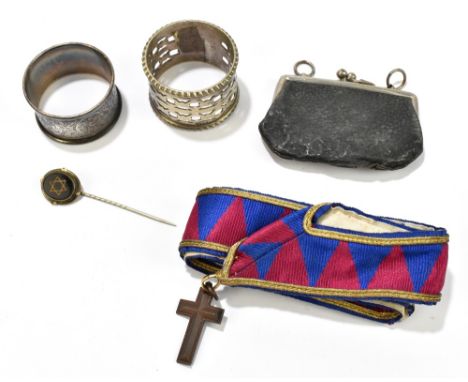 A mix of assorted collectors' items including a stick pin with applied hard stone with Star of David symbol, a hallmarked sil