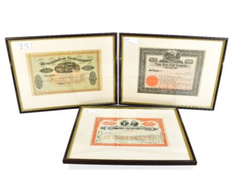 Three American coal mining share certificates to include Toby Run Coal Company, 20.5 x 27cm (3).Additional InformationGeneral