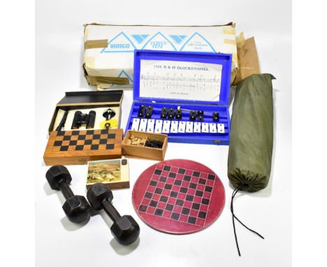 A mixed lot of collectors' items including a Force Ten tent, a pair of cased Tasco binoculars, two chess sets etc.Additional 
