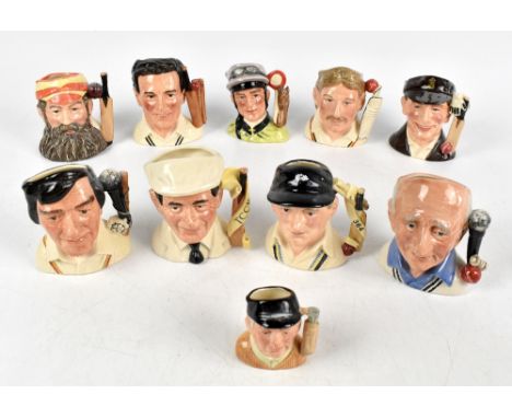 ROYAL DOULTON; eight cricketing themed limited edition of 9500 small size character jugs comprising W.G. Grace limited editio
