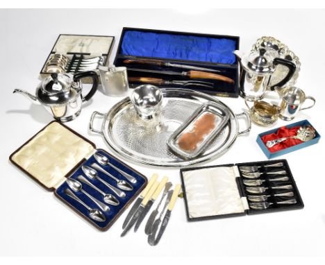 A quantity of assorted silver plate including twin handled tray and various flatware, etc.Additional InformationDenting, tarn