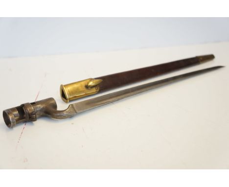 Bayonet with brass leather scabbard 