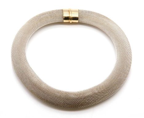 A sterling silver and 18ct gold mesh link collar, by David Tinsley and Company Ltd., c.1988,with a court section sterling sil