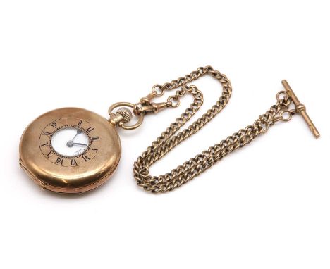 A 9ct gold Record half hunter side wind pocket watch, 50mm diameter, with a blue enamel Roman numeral chapter ring to the fro