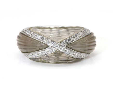 An 18ct white gold smoky and diamond bombé ring, by Amanda Wakeley, c.2007,with two rows of brilliant cut diamonds, milligrai