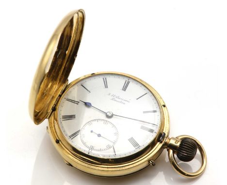 An 18ct gold hunter pocket watch, by J.W. Benson, London,'The Field Watch', with a 49.00mm case, a hand engraved coat of arms