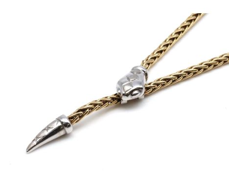 An Italian two colour snake or serpent necklace,with a white head and tail centrepiece, with incised and textured decoration.
