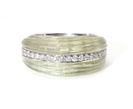 A white gold carved lemon quartz and diamond tapered band ring, by Amanda Wakeley, c.2007, with a central row of brilliant cu