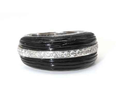 A white gold carved onyx and diamond tapered band ring, attributed to Amanda Wakeley, c.2007, with a central row of brilliant