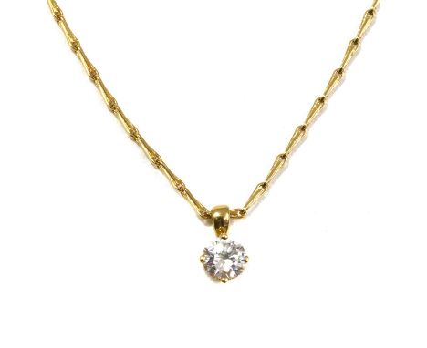 A gold single stone diamond pendant, with a brilliant cut diamond, with an estimated weight of approximately 0.80ct, claw set