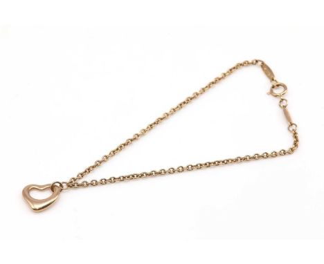 A rose gold open heart bracelet, by Elsa Peretti for Tiffany &amp; Co.,with a trace chain and bolt ring clasp. Marked AV750, 